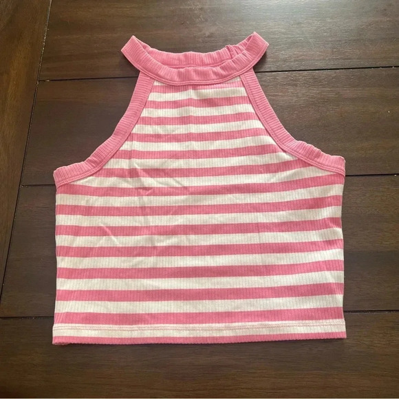 American Eagle Outfitters Tops - {American Eagle} Pink and White Striped Cropped Tank Top